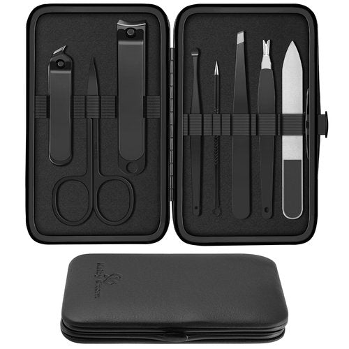 Manicure Set 8pcs Professional Nail Clippers Kit Pedicure Care Tools-Stainless Steel Grooming Tools for Travel (Black)