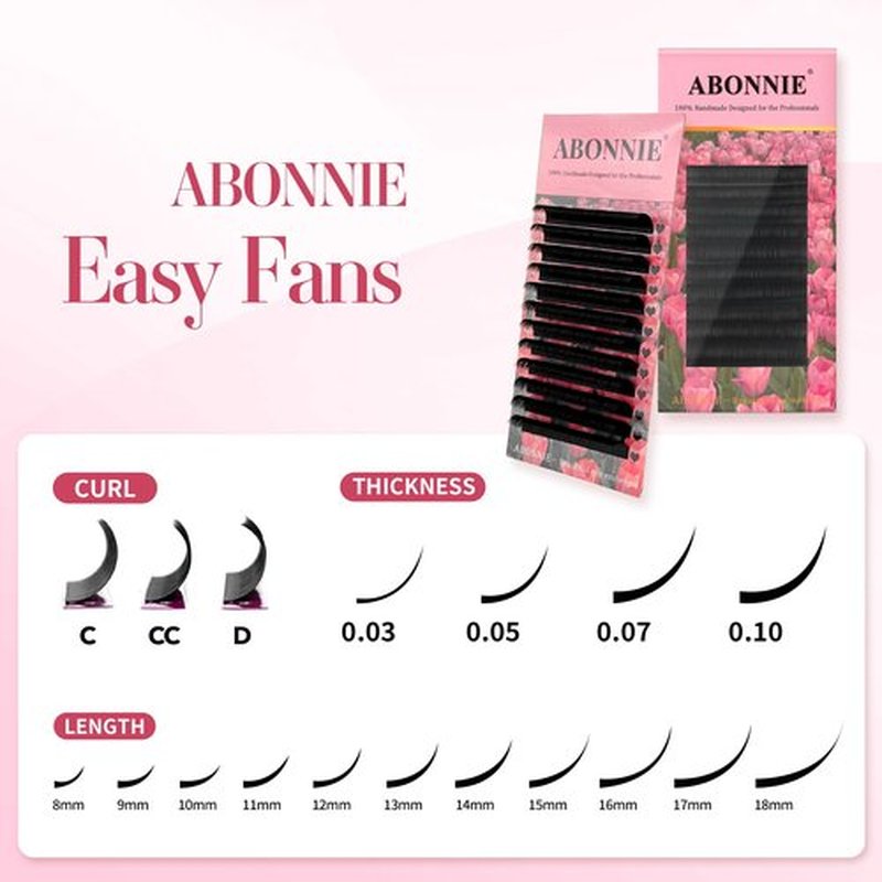 ABONNIE Easy Fan Lash Extensions, Rapid Blooming Volume lash Extensions, D Curl Cashmere Fan Lash Extensions, 0.07 Thickness 14mm Length Self Fanning Volume Lashes Extension (D-0.07,14mm)