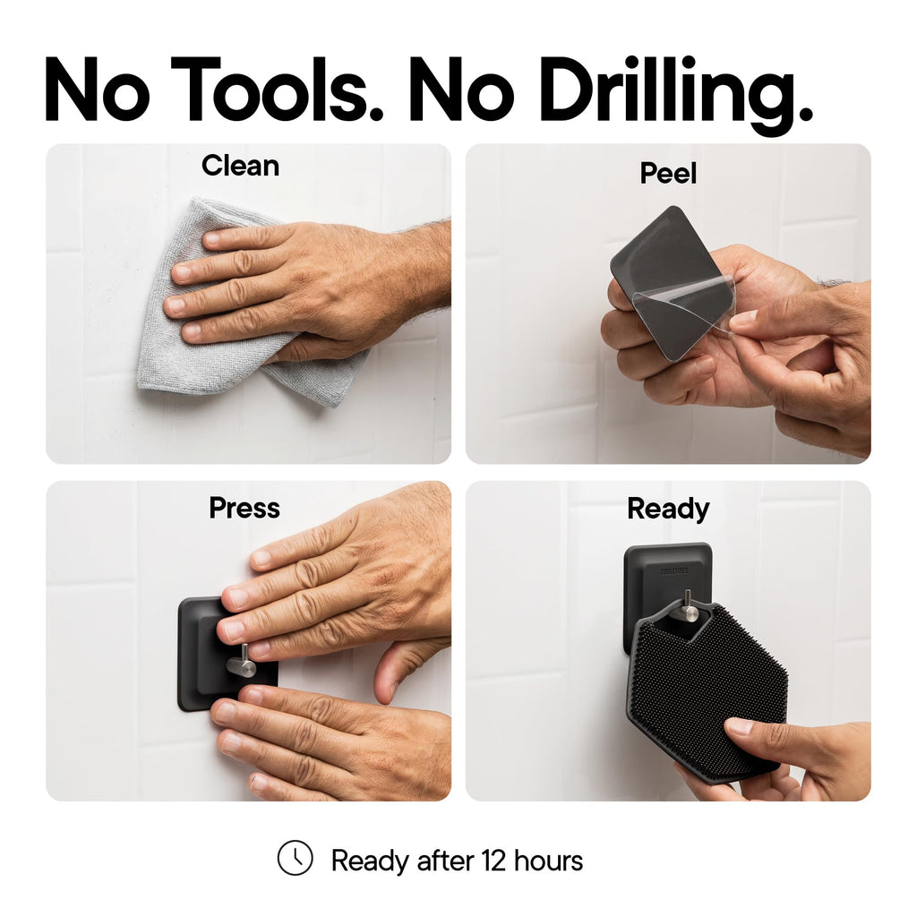 TOOLETRIES Arnold Silicone Shower Hook, Adhesive Bathroom Hook - Charcoal