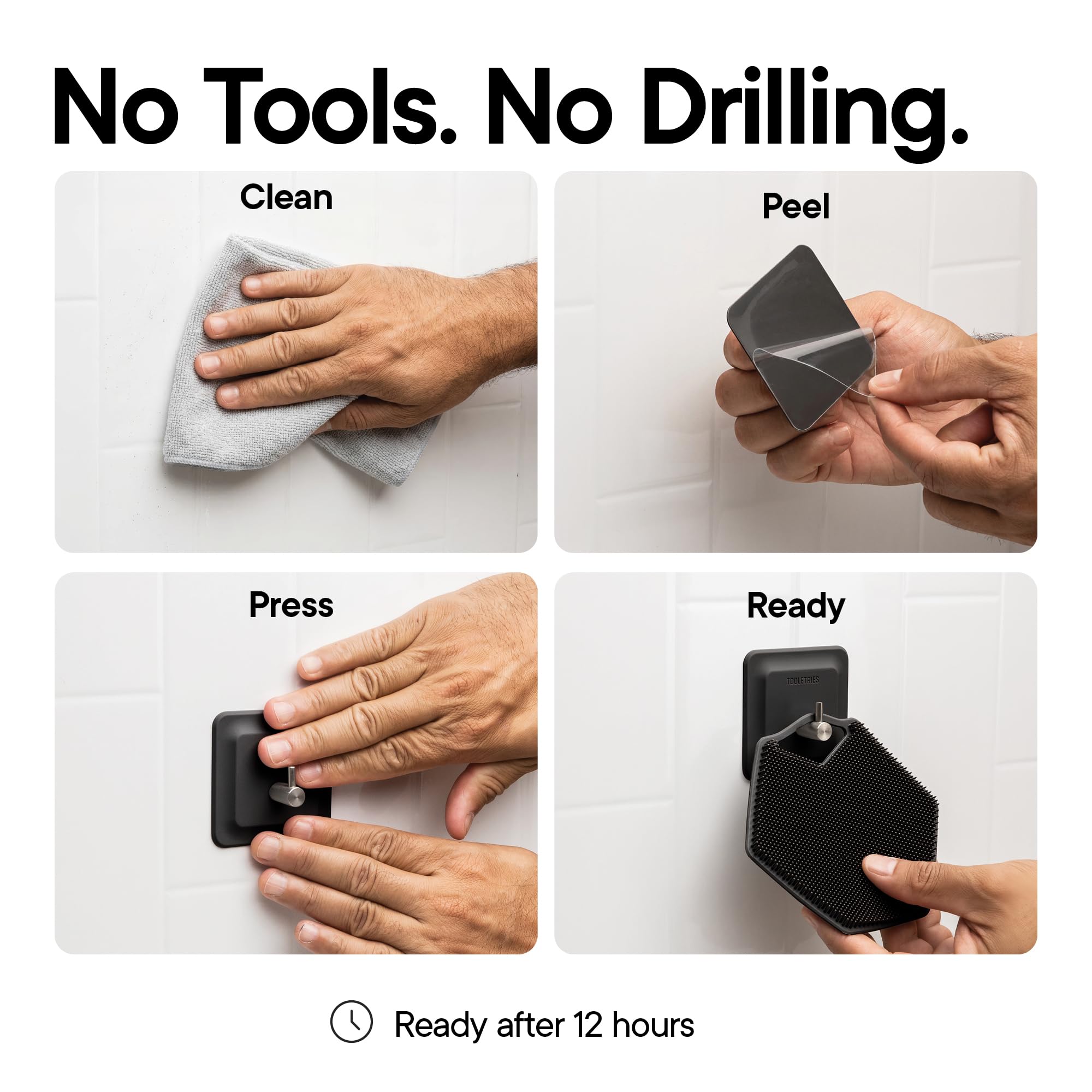 TOOLETRIES Arnold Silicone Shower Hook, Adhesive Bathroom Hook - Charcoal