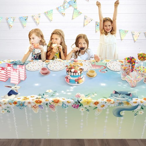 Cheerland Floral Tablecloth - 9x5 ft Alice in Wonderland Theme for Easter & Birthday Celebrations