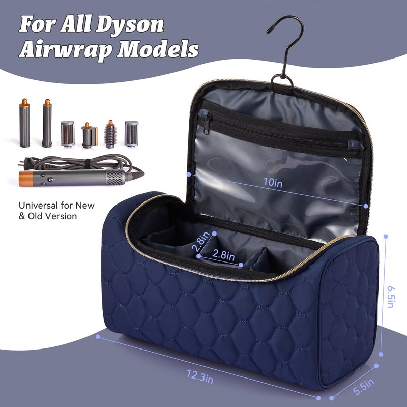 ZRSUN Travel Case for Dyson Airwrap Complete Styler, Portable Padded Storage Bag with Hanging Hook, Fits All Dyson Airwrap Models & Attachments, Blue