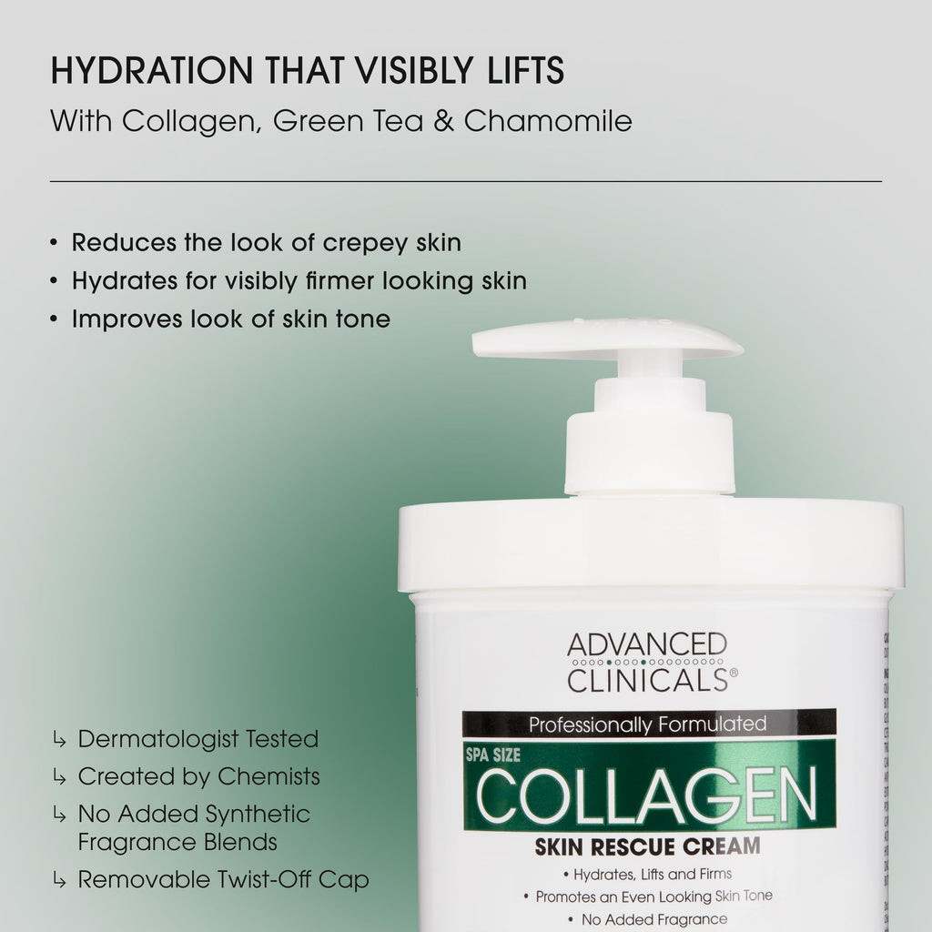 Advanced Clinicals Collagen Cream Body & Face Moisturizer | Dry Skin Rescue Collagen Lotion | Skin Tightening Cream | Firming + Tightening Lotion | Body Skin Care Products, 16 Ounce
