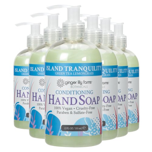 Ginger Lily Farms Botanicals Conditioning Liquid Hand Soap, Island Tranquility, 100% Vegan & Cruelty-Free, Green Tea Lemongrass Scent, 12 Fl Oz (Pack of 6)