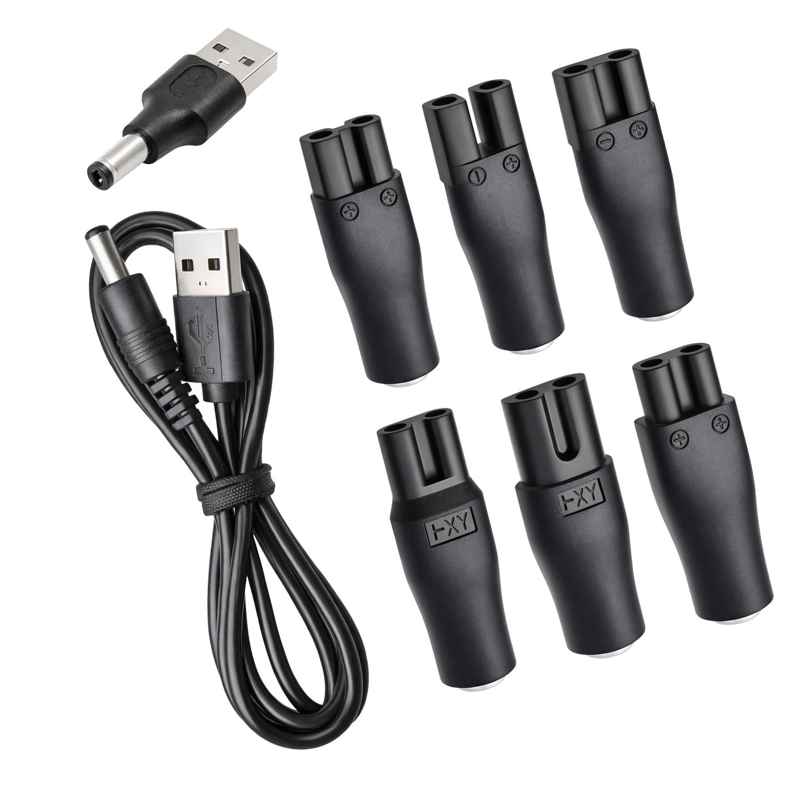 8-in-1 USB 5V Charger Adapter Kit,Compatible with Electric Hair Clippers, Beard Trimmers Charger, Shavers, Beauty Instruments. Includes 6 Adapter Tips, 1 DC5521 Cable, 1 USB Plug