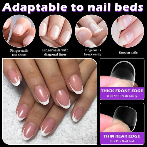 LoveOurHome 750pc Extra Short Oval Nail Tips Clear Fake Nails XS Round Almond Gel Nail Tips Full Cover Acrylic Nails Clear Press on Nails Short Oval 15 Size False Fingernail for Gel Nail Extension