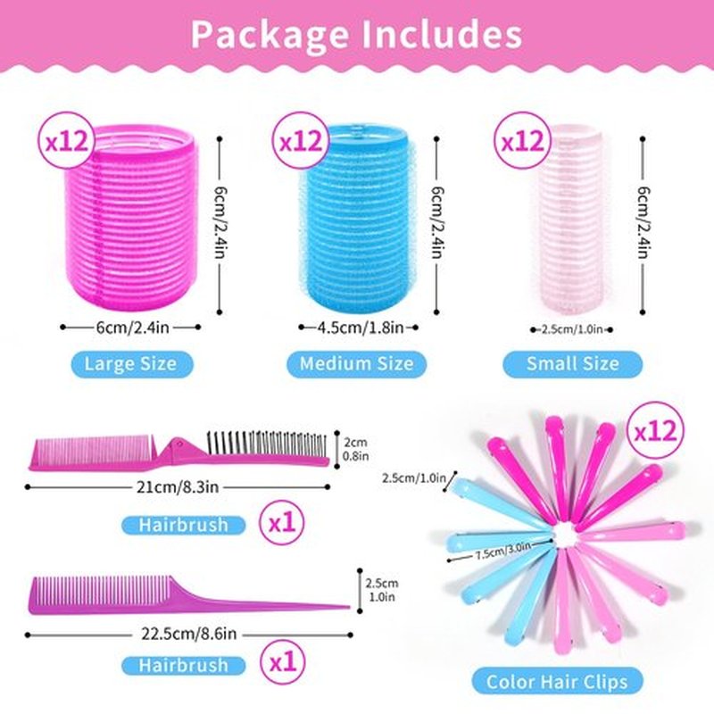 **My Novel Things Hair Rollers Set - 50PCS Volume Curlers with 12 Clips & 2 Combs for All Hair Types**