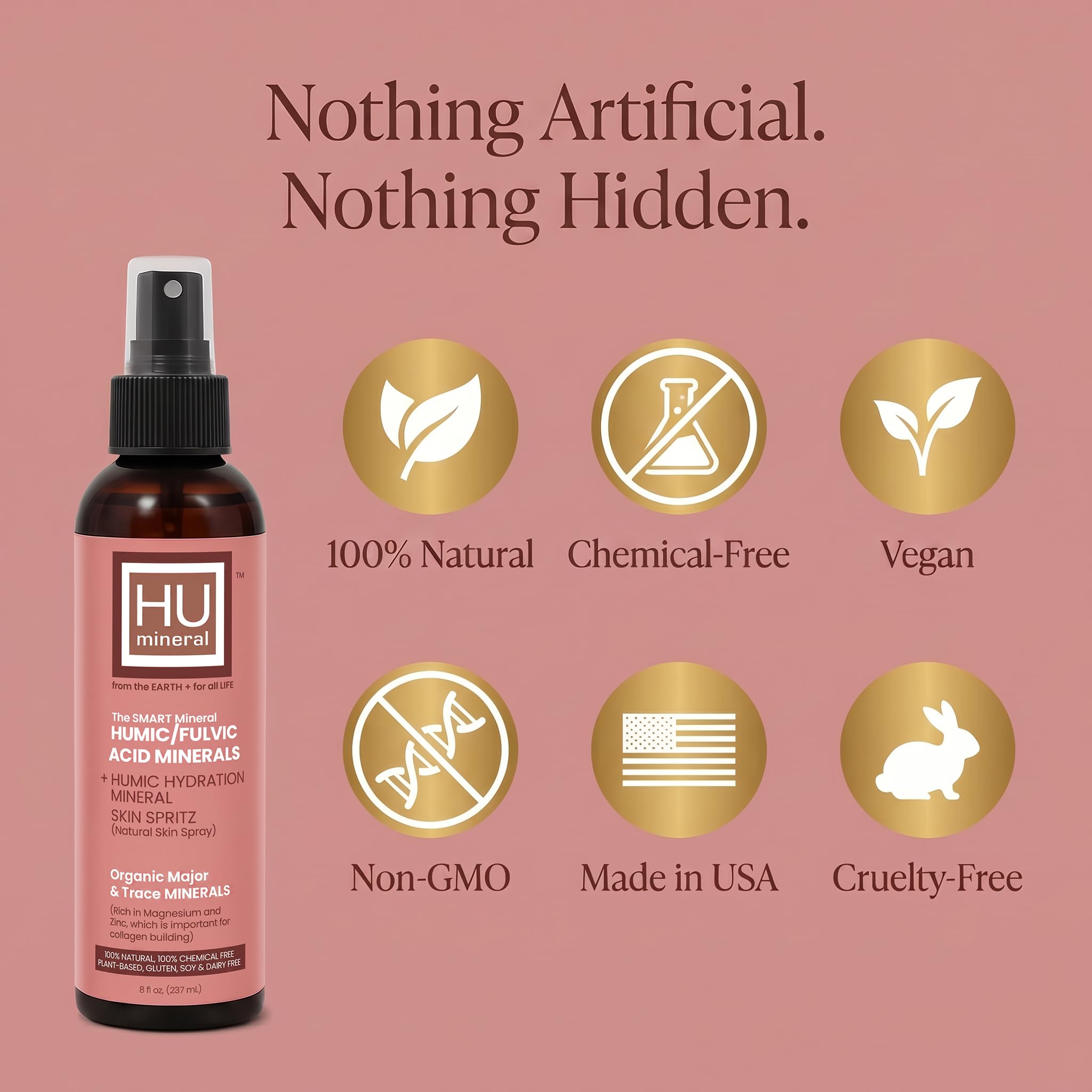 HUmineral Collagen-Boosting Mineral Face Mist – Humic & Fulvic Acid, 80+ Organic Minerals, Electrolytes & Silica – Hydrates Skin, Hair & Body – Non-GMO, Vegan – Made in USA – 8 fl oz