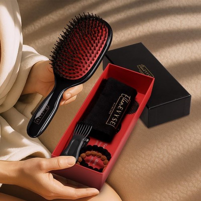 Ellen Evyse Boar Bristle Hair Brush, Nylon Pins and Soft Boar Bristles for Smoothing, Detangling, Reducing Breakage and Enhancing Shine, Hairbrush for Women,Men