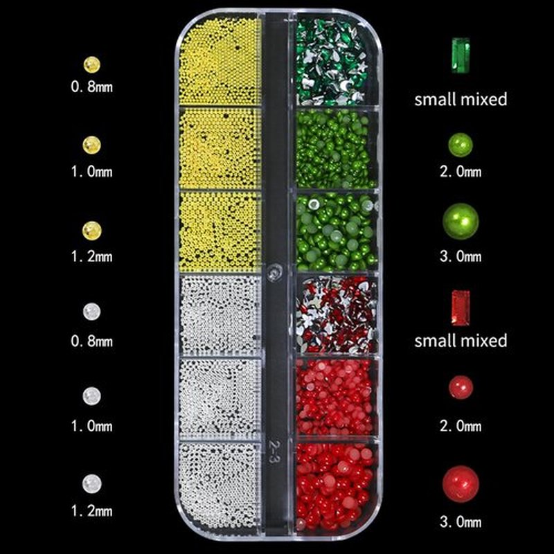 Christmas Nail Charms - 3D Bow Nail Charms, Pearls, Red & Green Nail Rhinestones, Santa, Snowman, White Snowflake, Metal Caviar Beads, with Kit, for Nail Art, Gift