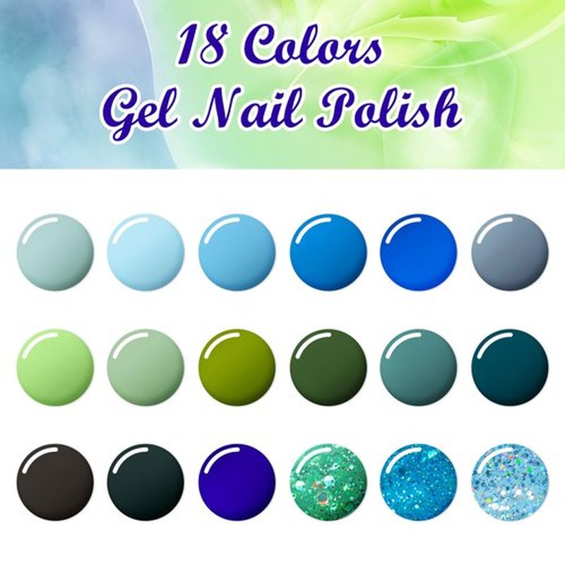 MTSSII 18 PCS Gel Nail Polish Set, Green Blue Gel Nail Polish Soak Off UV Polish For All Season Nail Art Salon Or Home Gift For Women