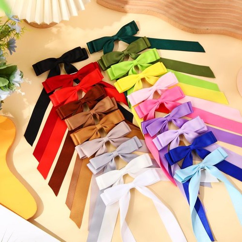 Mimorou 20 Pcs Silky Satin Hair Bows Bulk Hair Clip Hair Ribbon Ponytail Holder Accessories Slides Metal Clips French Hair Barrettes Bow Knot Hair Bow with Long Tails Hair Pins for Women