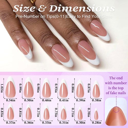 Lifextol 120pc White French Tip Press on Nails Medium Fake Nails Press ons &Adhesive Tab, False Acrylic Nail Press on Nail Almond Nail Tips Artificial Glue on Nails Fingernail Stick Nails
