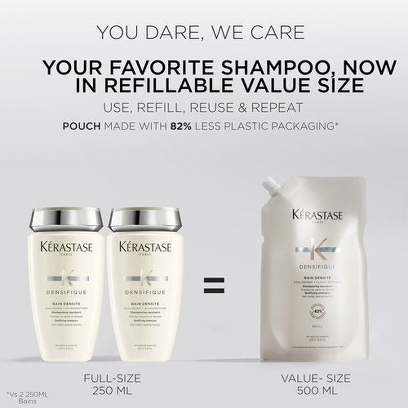 Kerastase Densifique Densité Shampoo - Thickening & Strengthening For Fine & Thinning Hair, Removes Build-Up & Adds Shine With Hyaluronic Acid, 16.9 Fl Oz (Refill)