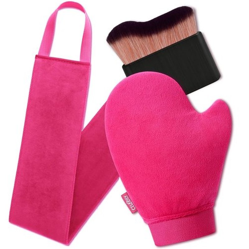 3 Pcs Streakless Self Tanning Mitt and Brush - Leakproof-lined Self Tanner Mitt, Black Self Tanning Brush for Self Tan Mitt Applicator, Self Tanner Brushes, Back Tanning Applicator, Tanning Glove