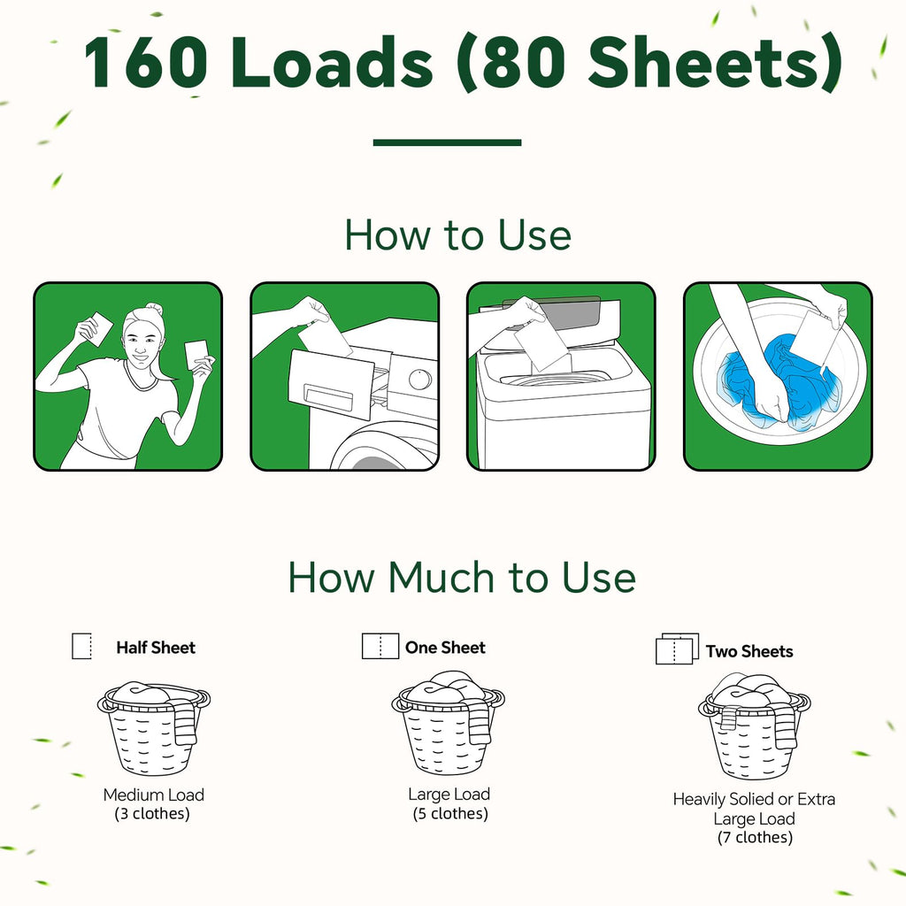 OrientLeaf Laundry Detergent Sheets Fresh Scent, Eco-Friendly, Powerful Cleaning, Up to 160 Loads (80 Sheets), Hypoallergenic Laundry Soap for Travel and Home Washing
