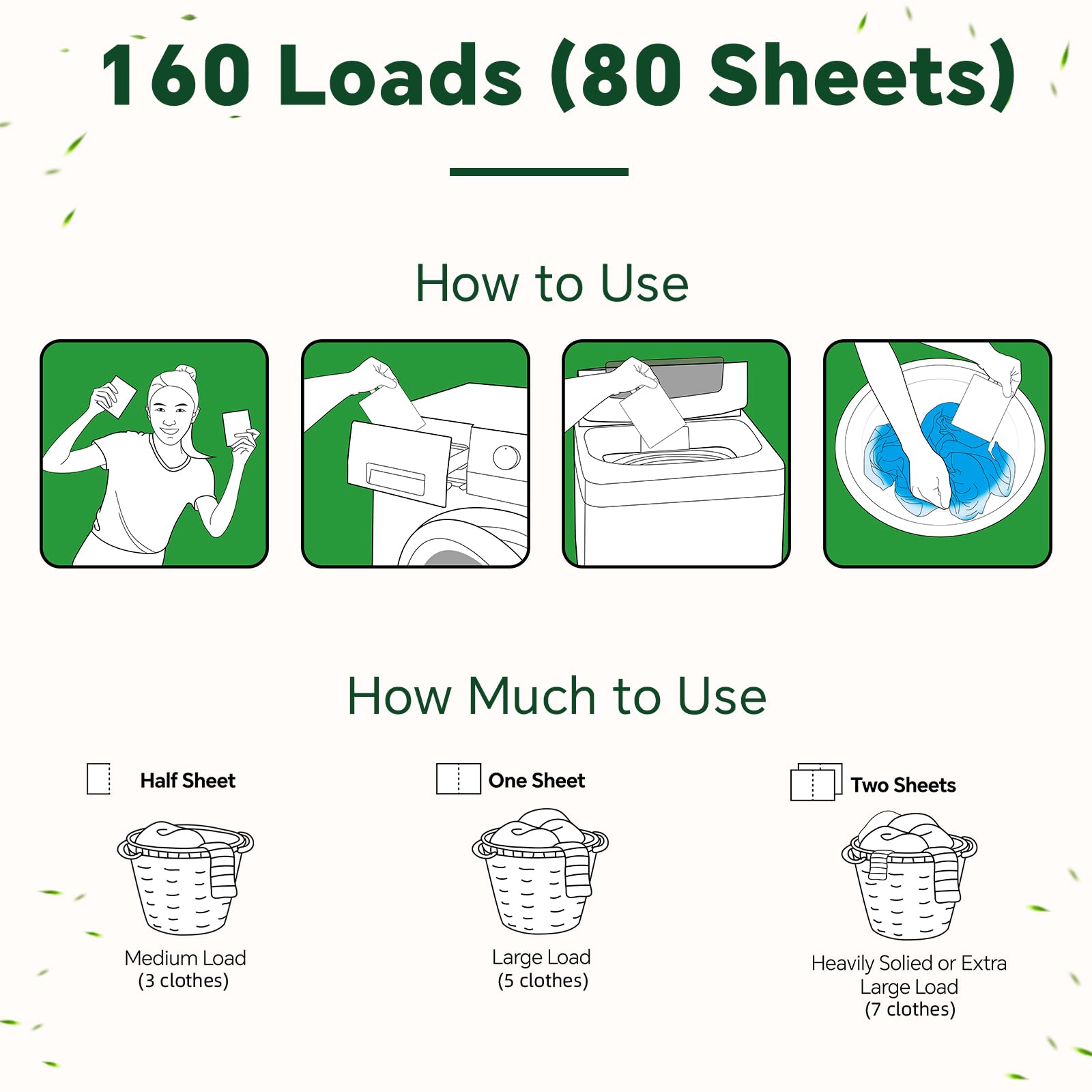 OrientLeaf Laundry Detergent Sheets Fresh Scent, Eco-Friendly, Powerful Cleaning, Up to 160 Loads (80 Sheets), Hypoallergenic Laundry Soap for Travel and Home Washing