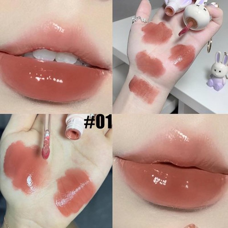 Skiennix 3-Piece Rabbit Keychain Lip Glaze Set - Moisturizing Crystal Lip Glow Gel & Sparkling Gloss
