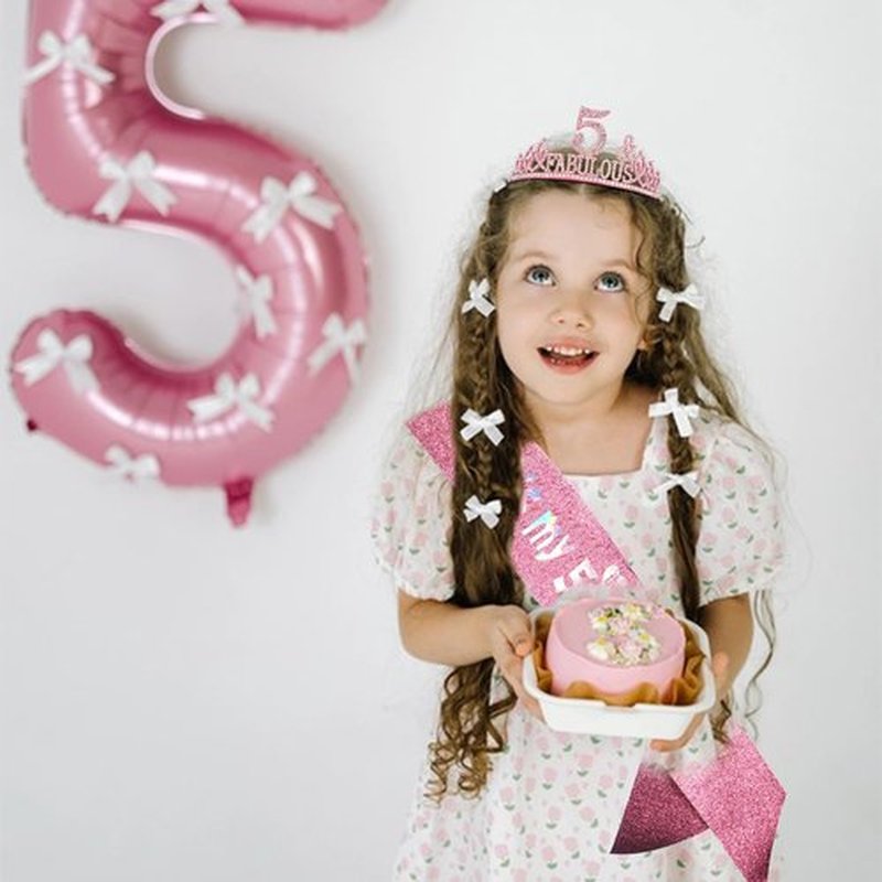 Hapdoo 5th Birthday Decorations for Girls Set - Happy 5th Birthday Princess Crown and Glitter Sash, 5 Year Old Girl Tiara Party Decorations Supplies Outfit Accessory Gifts