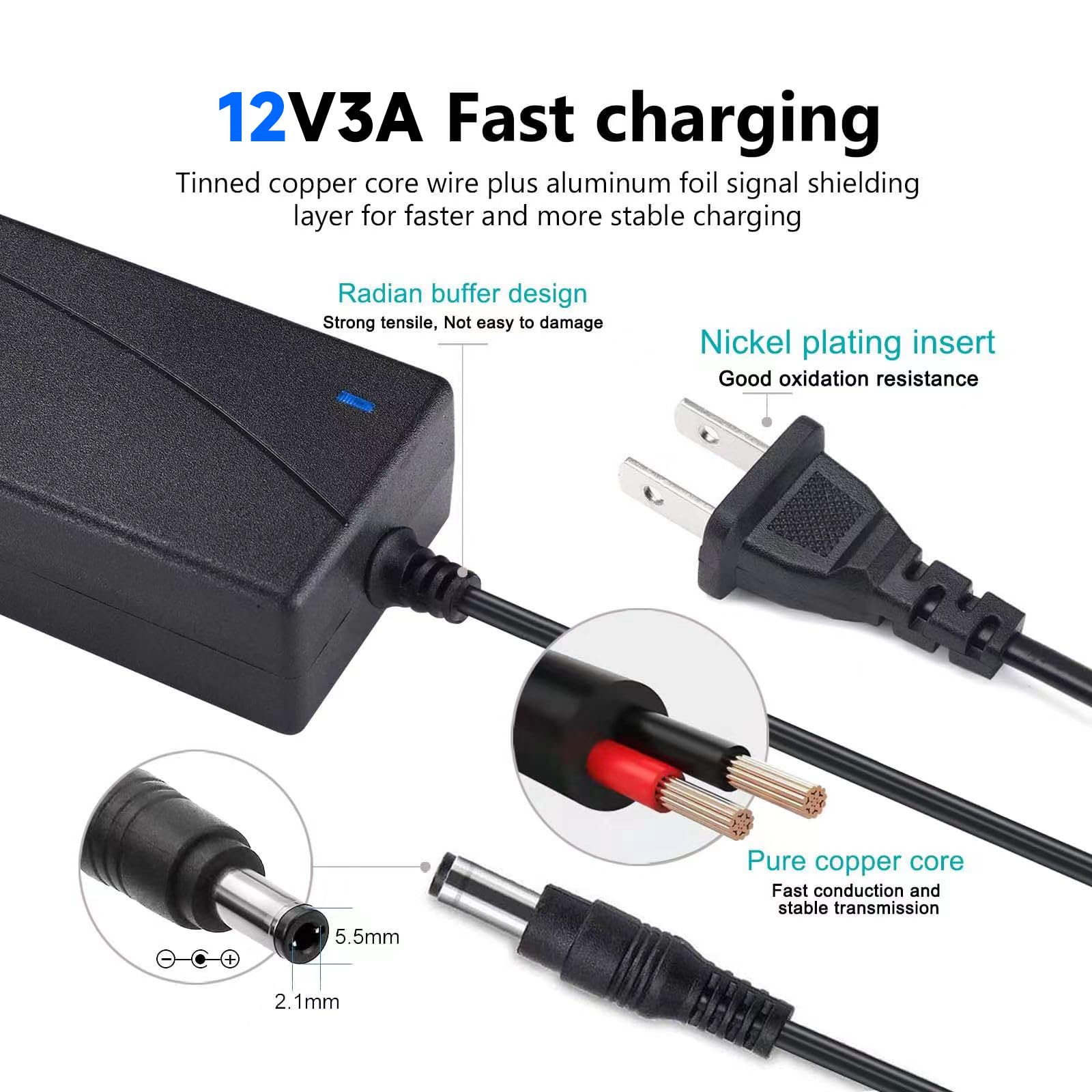 Replacment for Sceptre Monitor Power Cord 12V 5A AC Adapter for Sceptre EC Series 32" 30" 27" 24" 22" 20" 19" 15" E248W E225W E205W E275W E209W Monitor Power Supply Cord Charger & More 12V 5V 4A 3A 2A
