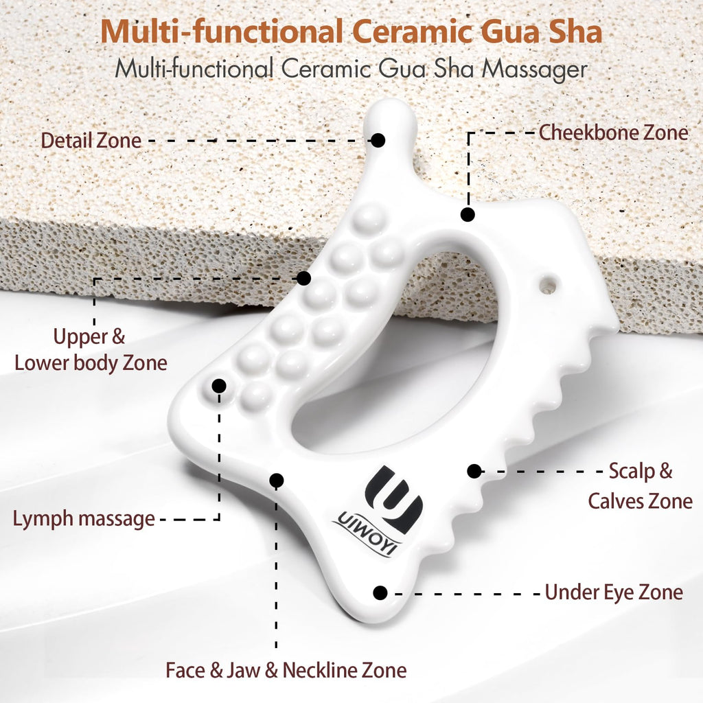 6-in-1 Ceramic Body Gua Sha Facial Tools | Lymphatic Drainage Tool, Face Sculpting Tool & Acupressure tool | Body Guasha | Trigger Point Massage Tool for Fascia Massage and Cellulite,Spring Skin Care