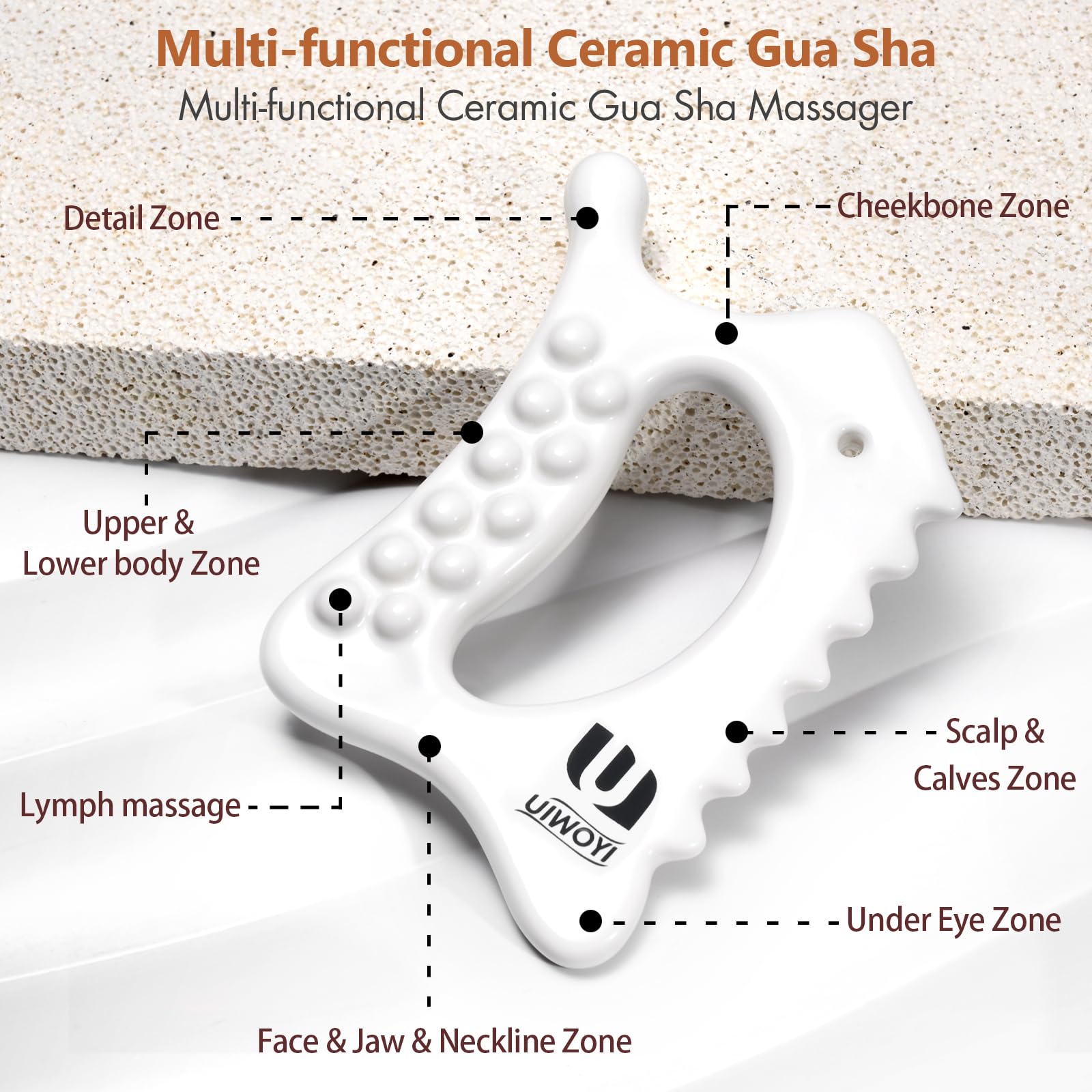 6-in-1 Ceramic Body Gua Sha Facial Tools | Lymphatic Drainage Tool, Face Sculpting Tool & Acupressure tool | Body Guasha | Trigger Point Massage Tool for Fascia Massage and Cellulite,Spring Skin Care