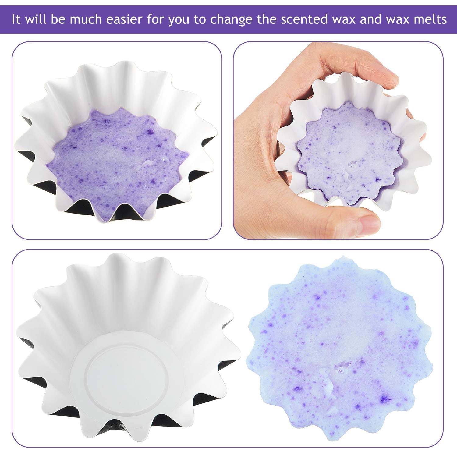 Boao Wax Melt Liners Reusable Leakproof for Any Wax Cubes Waxes Warmer Containers Cups for Scented Candle Plug in Warmers Electric Waxes Melters Burner(Pink, Blue, Green, Yellow, Purple,50 Pieces)
