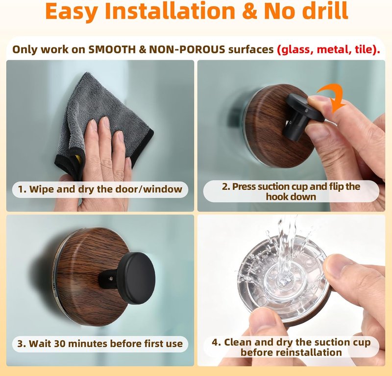 Walnut Suction Cup Wreath Hanger - No Drill Hook for Year-Round Decor | 2 Pack