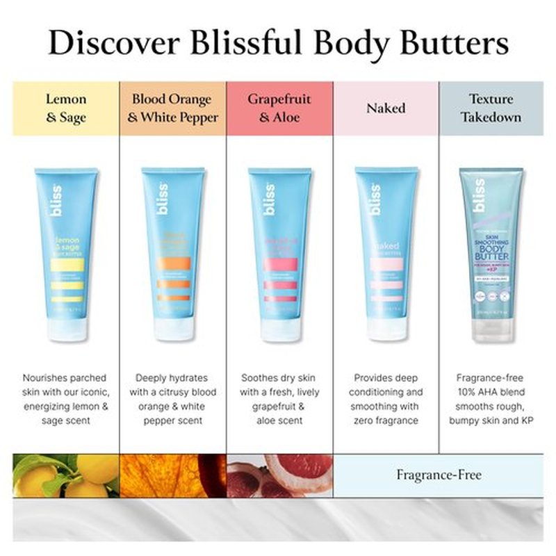 Bliss Body Butters Duo Lemon and Sage Body Butter and Grapefruit and Aloe - Maximum Moisture Cream - 6.7 Fl Oz Lotion for Dry Skin - Long-Lasting Moisturizer- Vegan and Cruelty-Free