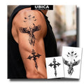 UBICA Semi Permanent Tattoos, 2 Sheets Realistic Large Temporary Tattoos for Men, Fake Tattoo for Back Arm Wrist, Waterproof No Reflective, Lasts 2 Weeks (Strength Angel Wing & Gothic Cross Designs)