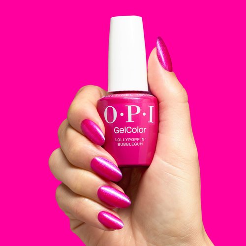 OPI GelColor Lollypoppin’ Bubblegum | Semi-Sheer Bright Pink Shimmer LED Cure Gel Nail Polish | Salon-Quality Shine, Long-Lasting Wear | 0.5 Fl Oz | Good Enough to Treat | Holiday 2025