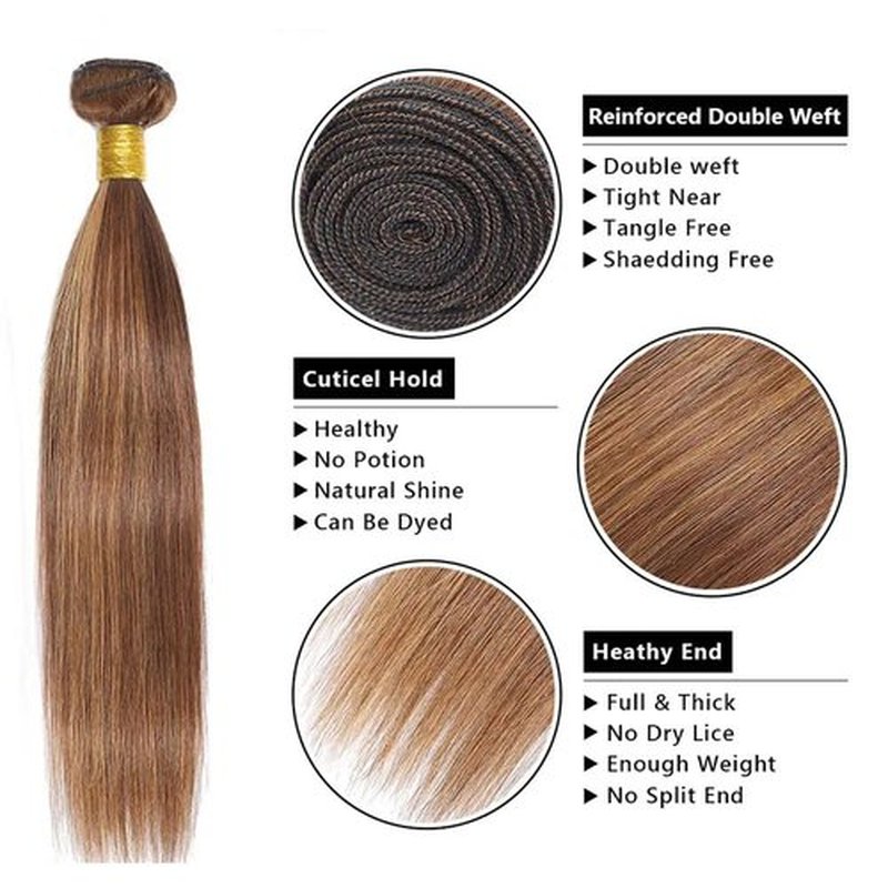 P427 Blonde Bundles Human Hair Straight Bundles 16 18 20 Inch Honey Blonde Human Hair Weave 3 Bundle Unprocessed Brazilian Virgin Hair Brown Straight Human Hair Extensions 50 Grams/Bundle