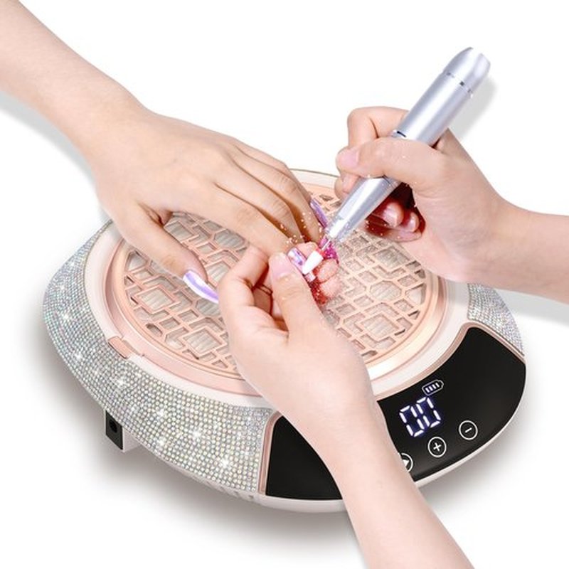 CHRISTINE SHELLY Nail Dust Collector,3500RPM Cordless Dust Collector Nail Tech with LED Display,Rechargeable Dust Suction Machine with Reusable Fillter for Acrylic Gel Polish,Salon & Home AB Diamond