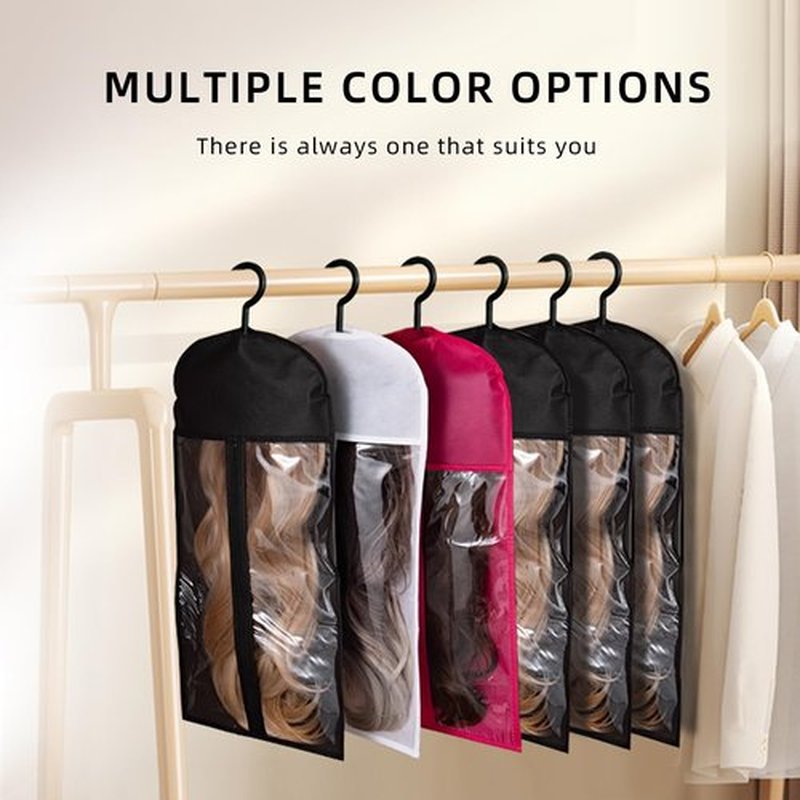 POOTUIPAT 8PCS Hair Extension Holder & Wig Storage Bags with Hanger – Dust-Proof Organizer for Multiple Wigs for Hair Extensions, Wigs & Accessories(Black)