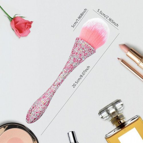 SILPECWEE 1pc Pink Nail Brush for Cleaning Fingernails, Nail Dust Powder Remover Brushes, Soft Nail Art Brush Inlaid Clear Crystal Acrylic Nail Brush Cleaner Makeup Tool