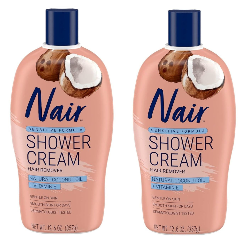 Nair Sensitive Formula Shower Cream Hair Remover with Coconut Oil and Vitamin E, 12.6oz (Pack of 2)