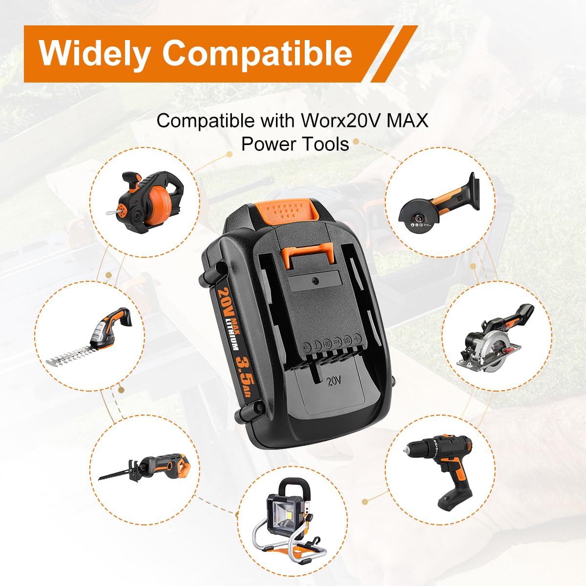 Ahomtikk 2 Pack 3.5Ah 20V Tool Battery Replacment for Worx Battery 20V Power Share WA3525 WA3520 WA3575 Replacs Worx 20 Volt Batteries for WG155s WG251s WG890 WG891
