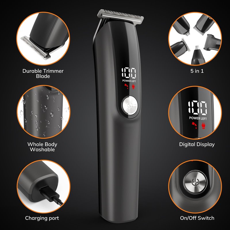 Ynasen Beard Trimmer for Men Hair Clippers - 6 in 1 Professional Grooming Kit Cordless Hair Clipper Trimmers Set Waterproof,Electric Shaver Razor for Face Nose Body Mustache