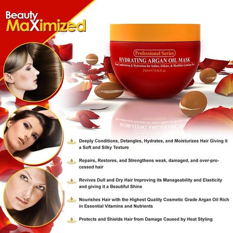 Arvazallia Hydrating Argan Oil Hair Mask - Deep Conditioner for Dry, Damaged Hair | 8.45 oz Jar