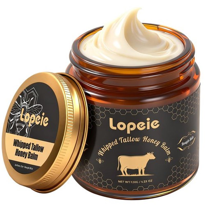 Lopeie Upgraded Organic Beef Tallow for Skin & Face – Whipped Grass-Fed Tallow and Honey Balm for Dry, Sensitive Skin, Natural Hydrating Face Moisturizer with Raw Honey (Unscented)