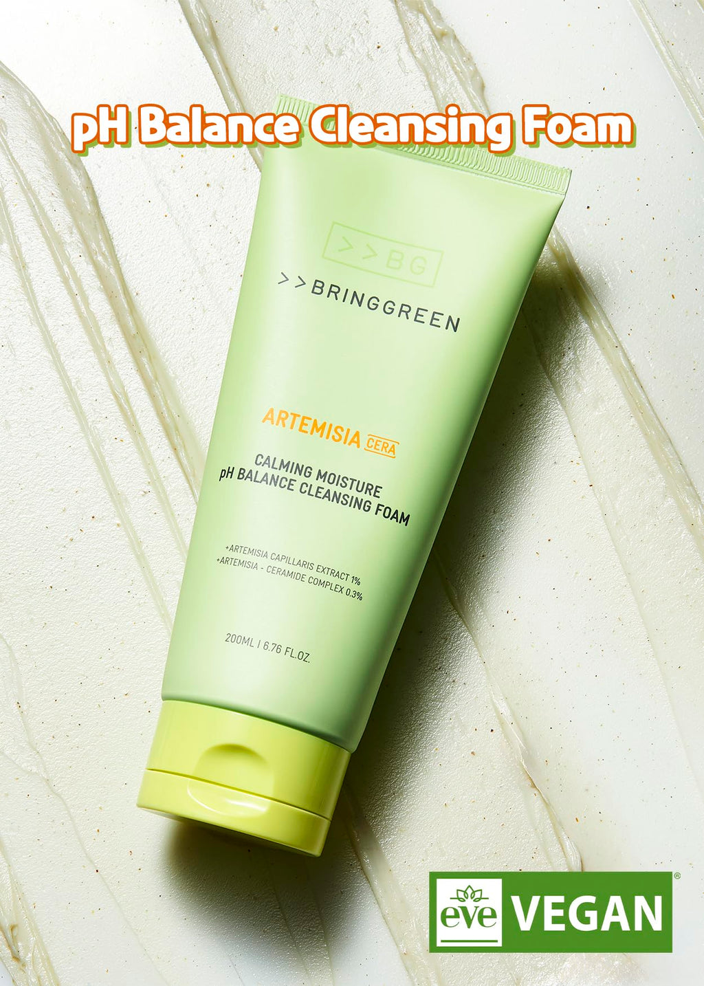BRING GREEN Artemisia Cera Calming Moisture Ph Balance Cleansing Foam | Vegan Foam Cleanser for Exfoliation, Removes Blackheads, Whiteheads, Facial Residue, for Sensitive Irritated Skin 8.45 Fl. Oz.