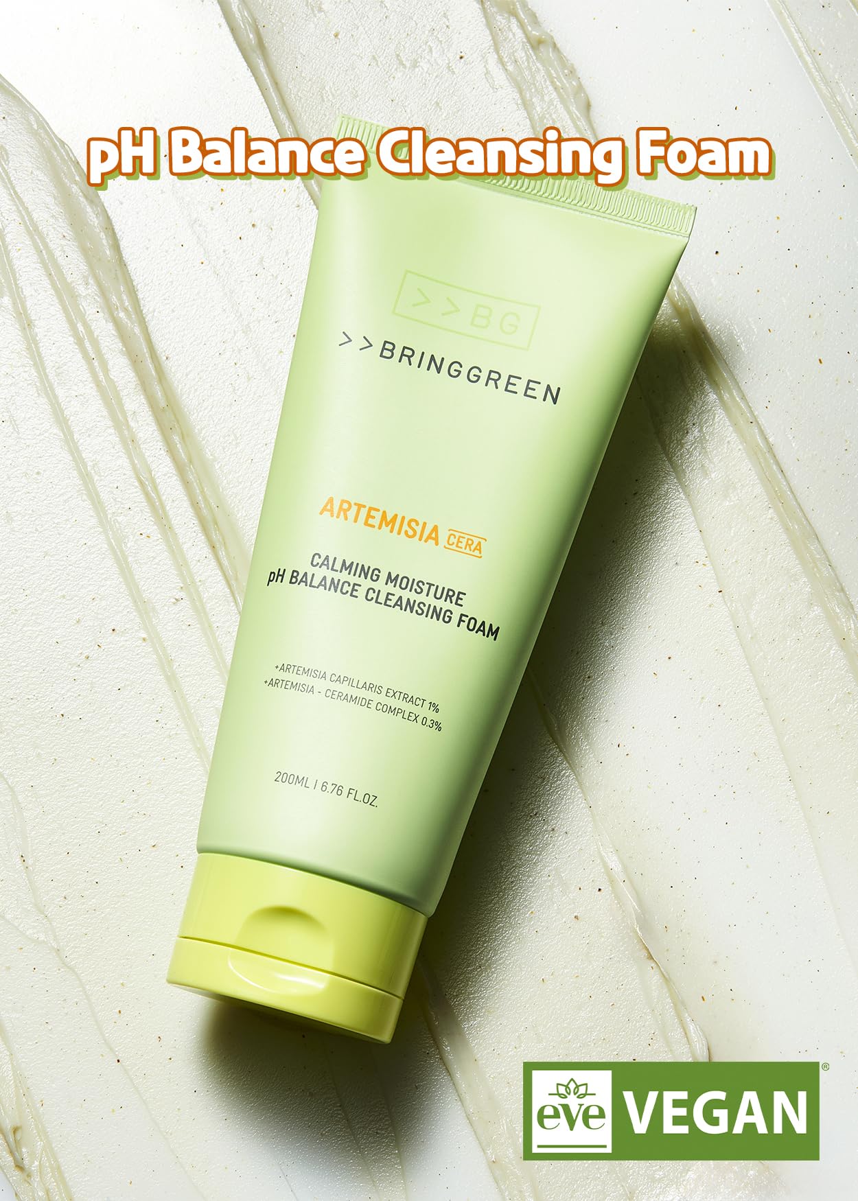 BRING GREEN Artemisia Cera Calming Moisture Ph Balance Cleansing Foam | Vegan Foam Cleanser for Exfoliation, Removes Blackheads, Whiteheads, Facial Residue, for Sensitive Irritated Skin 8.45 Fl. Oz.