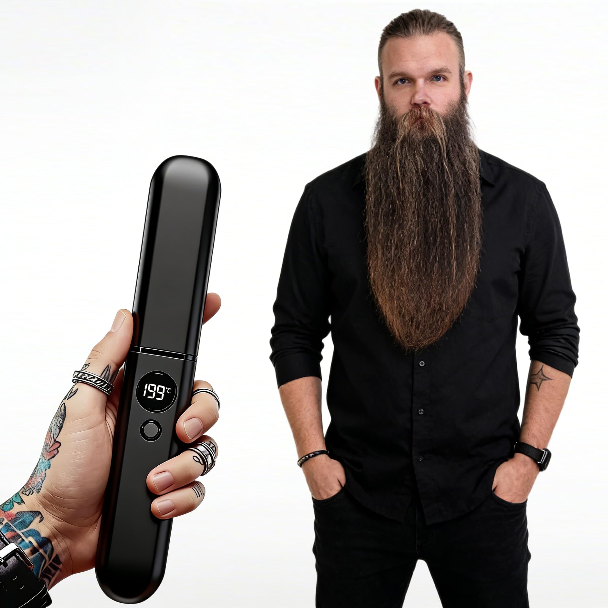 Beard Straightener for Men, Heated Beard Brush, Cordless Beard Hot Comb for Medium to Long Beards, with Travel Case, Rechargeable, 3 Temp Settings, Ionic Technology, Grooming Gift for Men(Black)