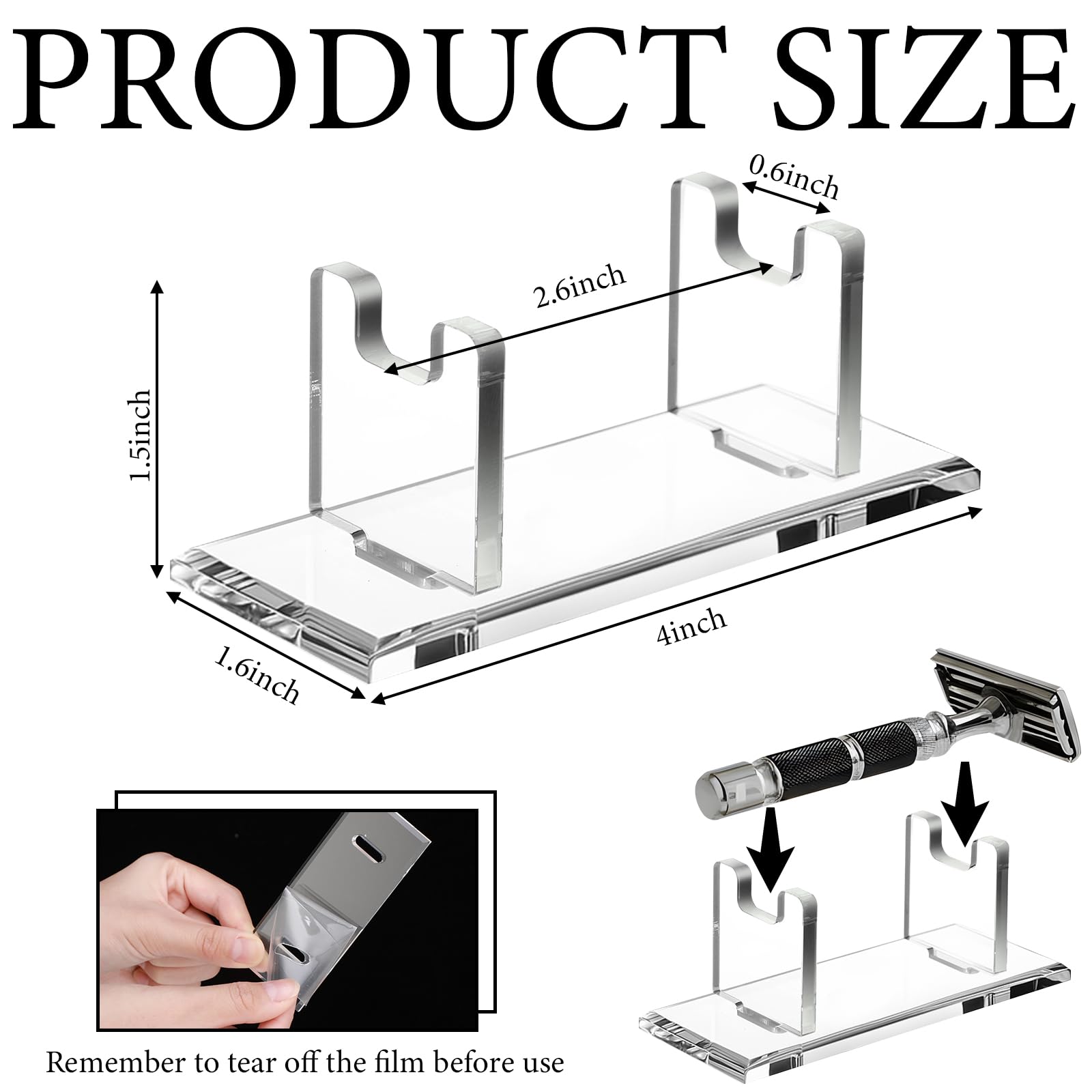 Fiwochic 2 Pcs Acrylic Men's Razor Stand Holder Safety Razor Stand Stable Storage Bracket Shaving Brush Stands Bathroom Compatible with MK23C, Clear