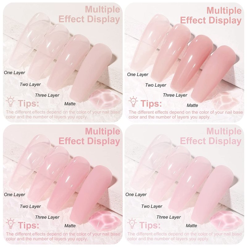 Vishine Jelly Gel Nail Polish Collection Sheer Nude Pink Gel Polish Crystal Transparent Gel Polish Kit Nail Art Varnish Manicure Set 8ML 4PCS