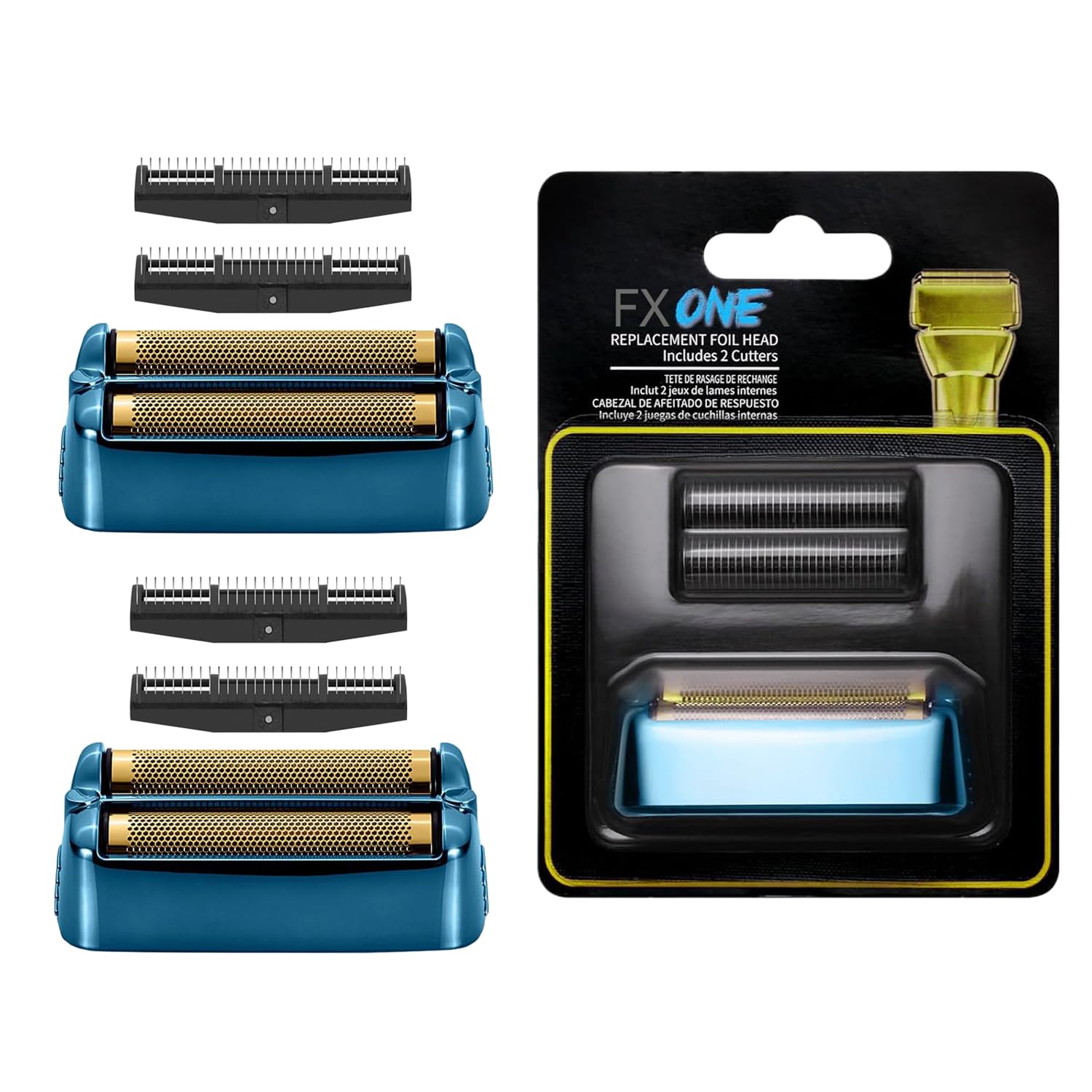 FXONE Shaver Replacement Foil and Cutter Compatible with BaBylissPRO FXONE Double Foil Stick Shaver,FX79RF2G Hypoallergenic Extra-close Shaver Replacement Head (Blue/2 Packs)