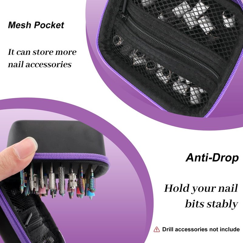 YINGJEE Nail Drill Bits Holder 80 Holes, Dustproof Nail Art Drill Bits Stand Display Storage Box and Nail Drill Bits Manicure Tools (Black)