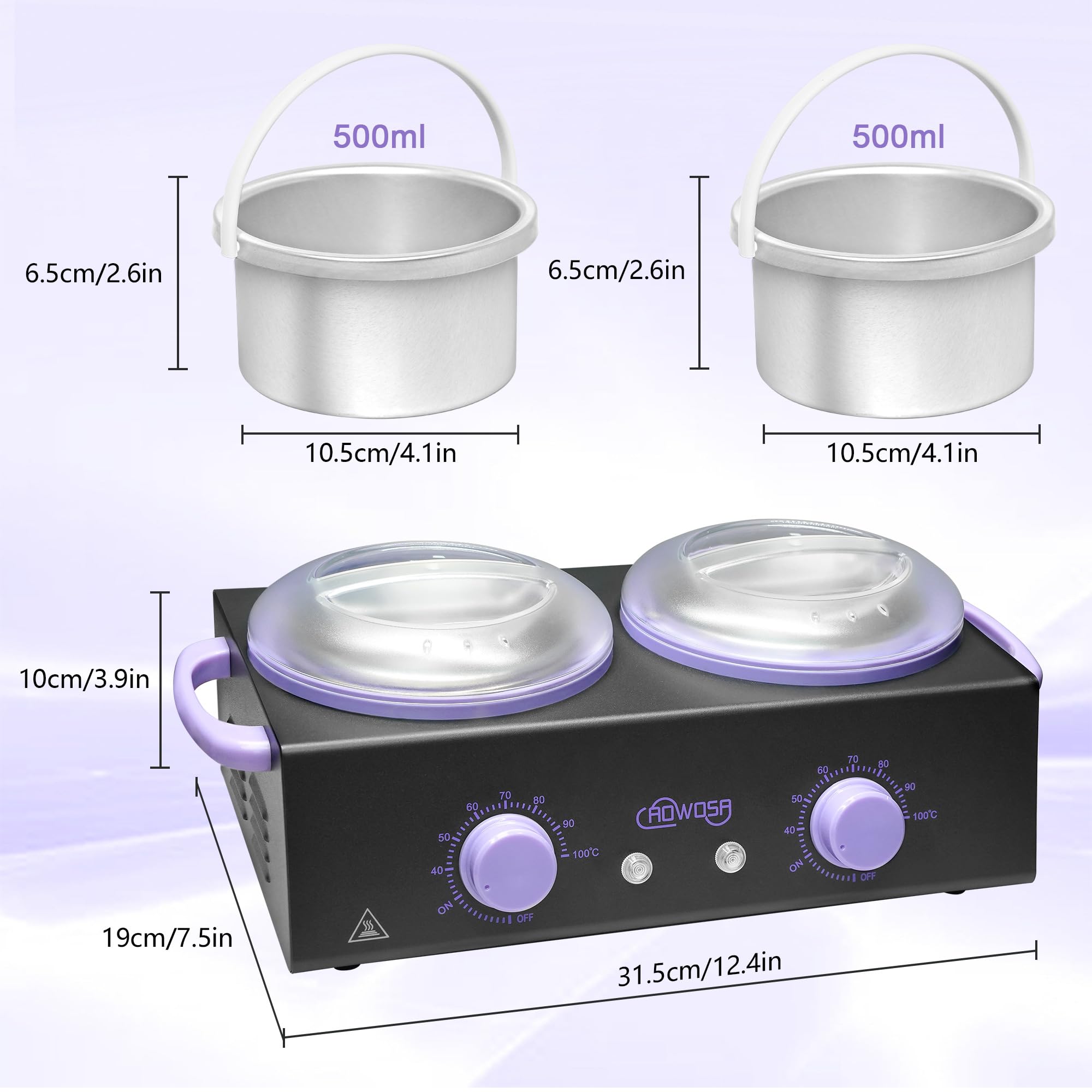 Professional Waxing Kit Wax Warmer Double Pot Wax Heater Machine for Hair Removal, Large Waxing Pot for Spa Salon Beauty Esthetician Home, with Non-Stick Easy Clean Pot, 50 Sticks & 20 Collar, Black