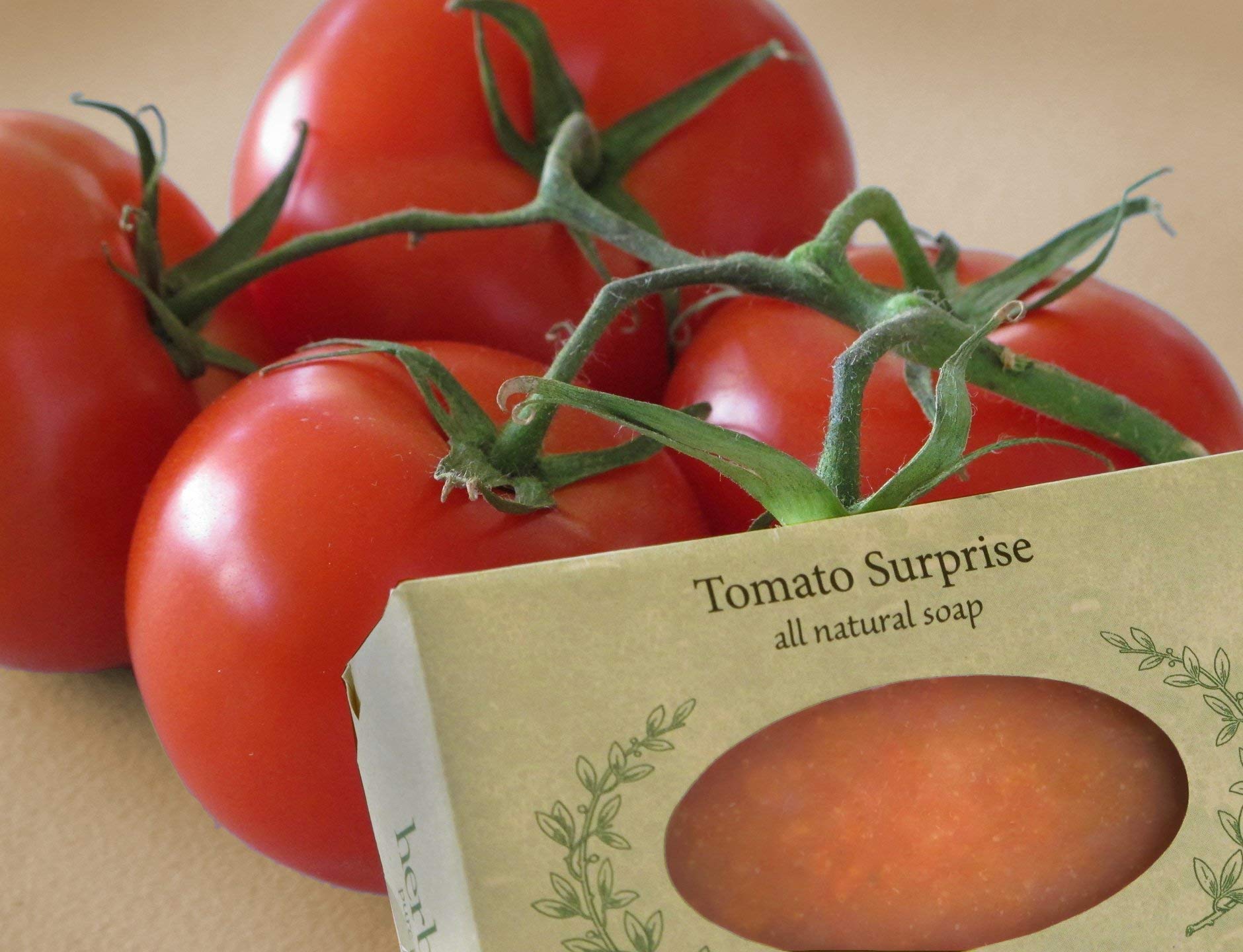 Herbaria Tomato Surprise Handcrafted All-Natural Complexion Soap with Essential Oils. 4.5 oz Bar. Enjoy 60 More Skin-Friendly Varieties.