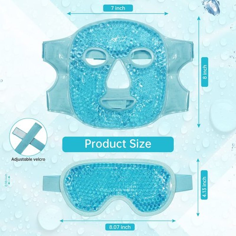 Ice Face Mask Reusable Cold Gel Mask for Puffiness/Dark Circles/Eye Bags/Dry Eyes/Headaches/Migraines/Stress Relief, Ice Pack for Face (Blue)